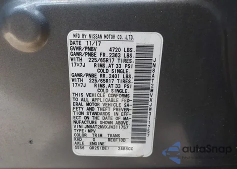 2018 Nissan Rogue Sv z USA, uszkodzony, nr VIN JN8AT2MVXJW311757